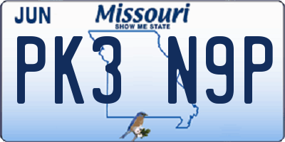 MO license plate PK3N9P