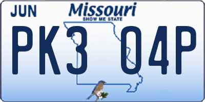 MO license plate PK3O4P