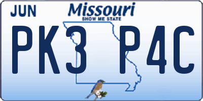 MO license plate PK3P4C