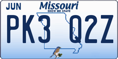 MO license plate PK3Q2Z