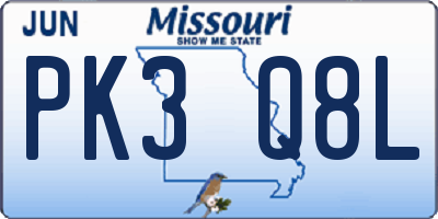 MO license plate PK3Q8L