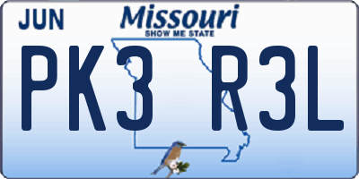 MO license plate PK3R3L