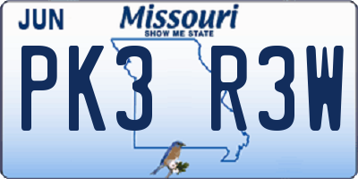 MO license plate PK3R3W