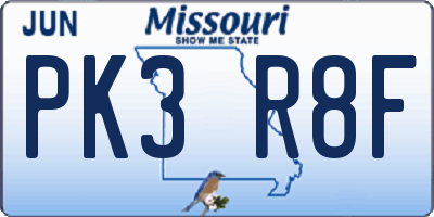 MO license plate PK3R8F