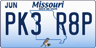 MO license plate PK3R8P