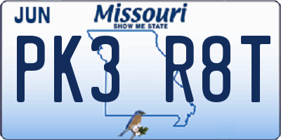 MO license plate PK3R8T