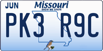 MO license plate PK3R9C