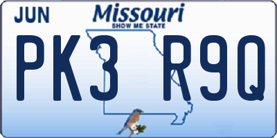 MO license plate PK3R9Q