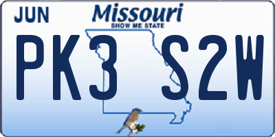 MO license plate PK3S2W