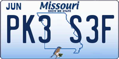 MO license plate PK3S3F