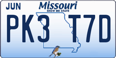 MO license plate PK3T7D