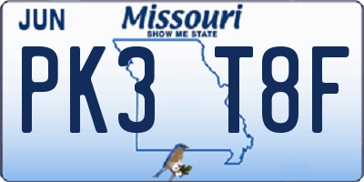 MO license plate PK3T8F