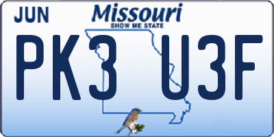 MO license plate PK3U3F