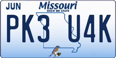 MO license plate PK3U4K