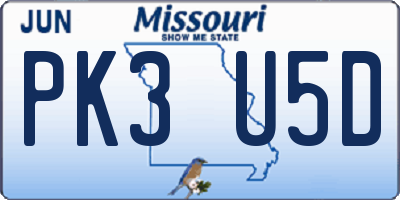 MO license plate PK3U5D
