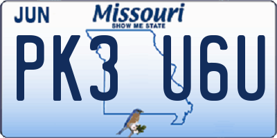 MO license plate PK3U6U