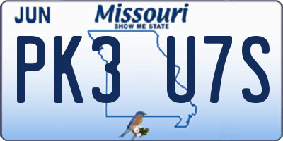 MO license plate PK3U7S