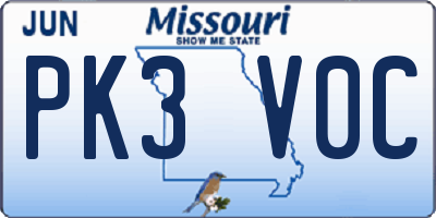 MO license plate PK3V0C