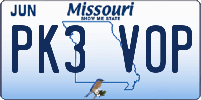 MO license plate PK3V0P