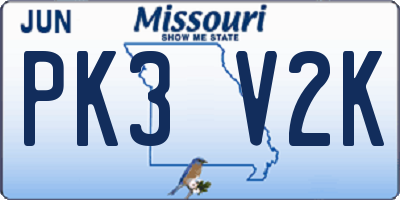MO license plate PK3V2K