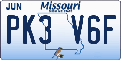 MO license plate PK3V6F