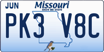 MO license plate PK3V8C
