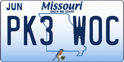 MO license plate PK3W0C