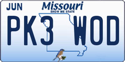 MO license plate PK3W0D