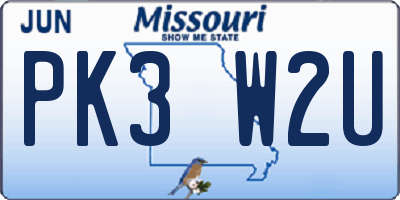 MO license plate PK3W2U