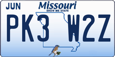 MO license plate PK3W2Z