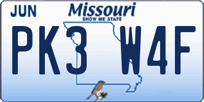 MO license plate PK3W4F