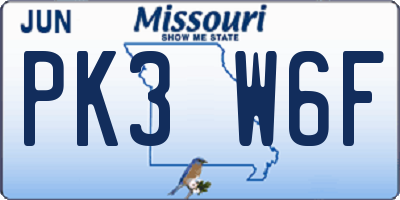 MO license plate PK3W6F