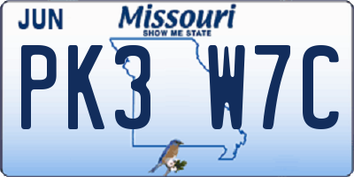 MO license plate PK3W7C