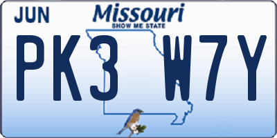 MO license plate PK3W7Y