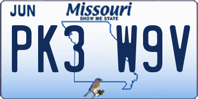 MO license plate PK3W9V