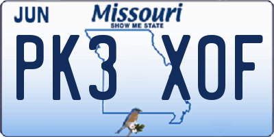 MO license plate PK3X0F