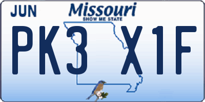 MO license plate PK3X1F