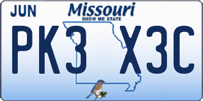 MO license plate PK3X3C