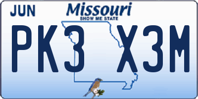 MO license plate PK3X3M