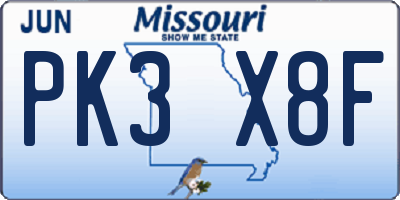 MO license plate PK3X8F