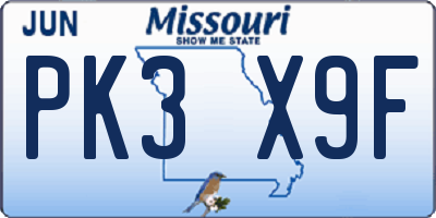 MO license plate PK3X9F