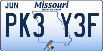 MO license plate PK3Y3F
