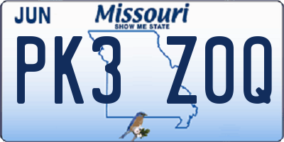 MO license plate PK3Z0Q