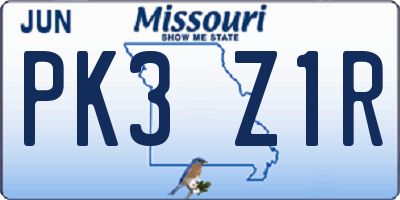 MO license plate PK3Z1R