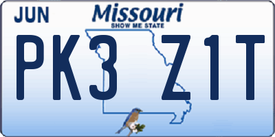 MO license plate PK3Z1T