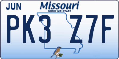 MO license plate PK3Z7F
