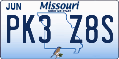 MO license plate PK3Z8S