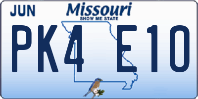 MO license plate PK4E1O