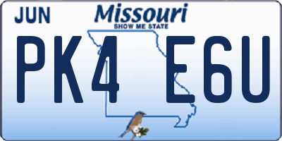 MO license plate PK4E6U