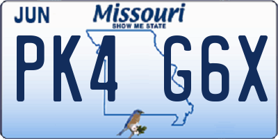 MO license plate PK4G6X